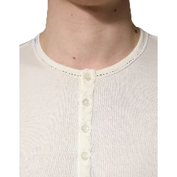 White Long Sleeves Henley Pullover Sweater