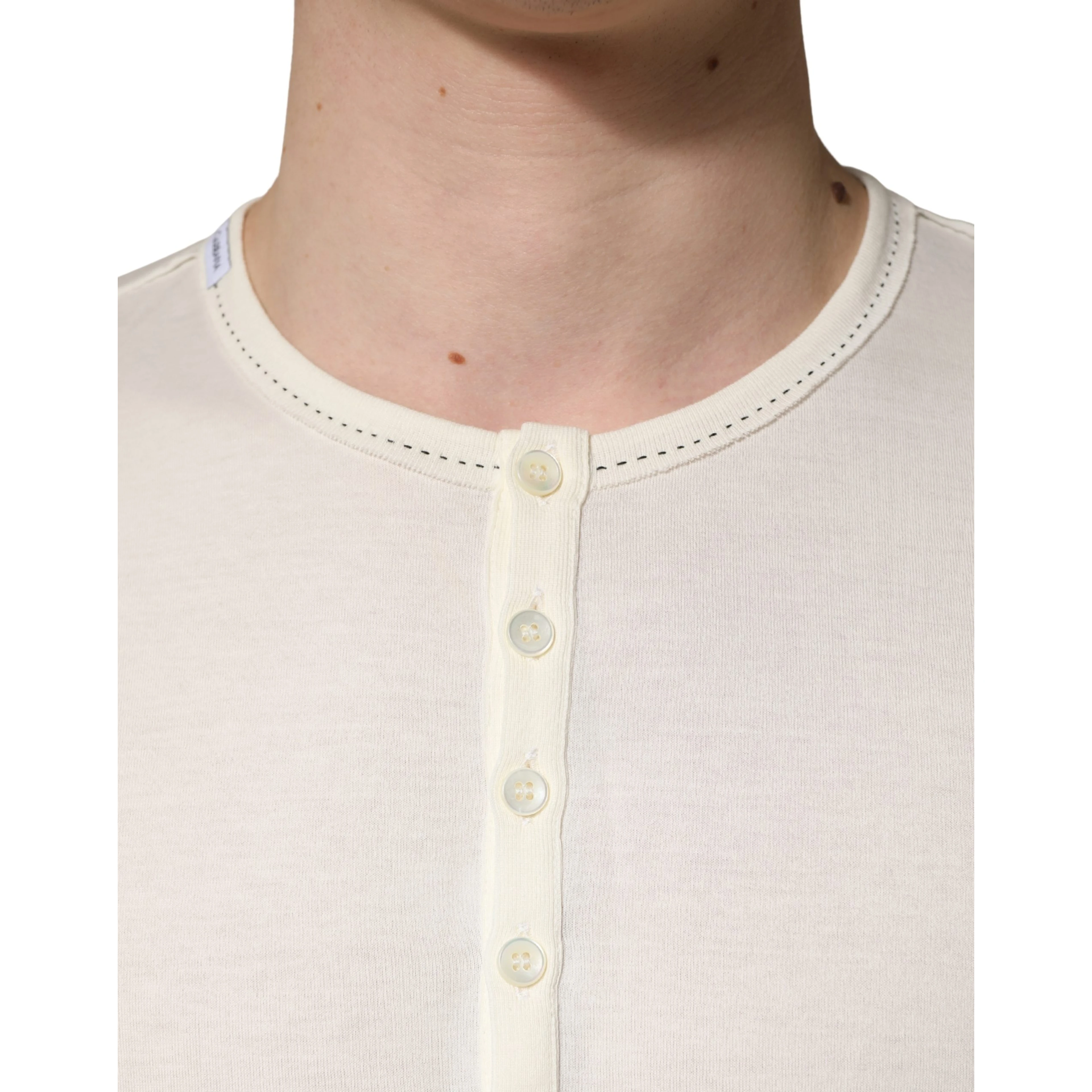White Long Sleeves Henley Pullover Sweater
