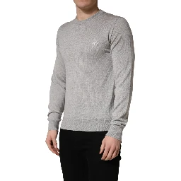 Gray Long Sleeves Crew Neck Pullover Sweater