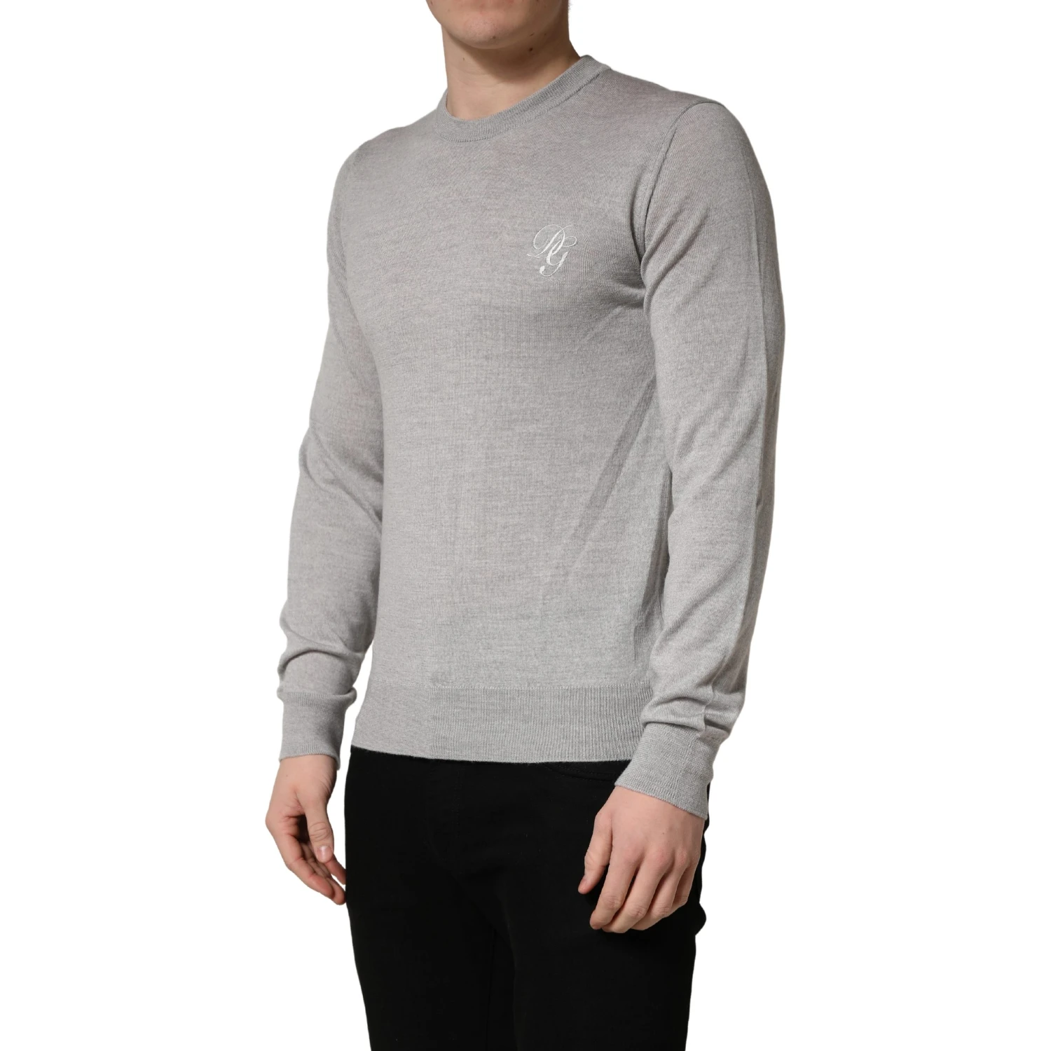 Gray Long Sleeves Crew Neck Pullover Sweater