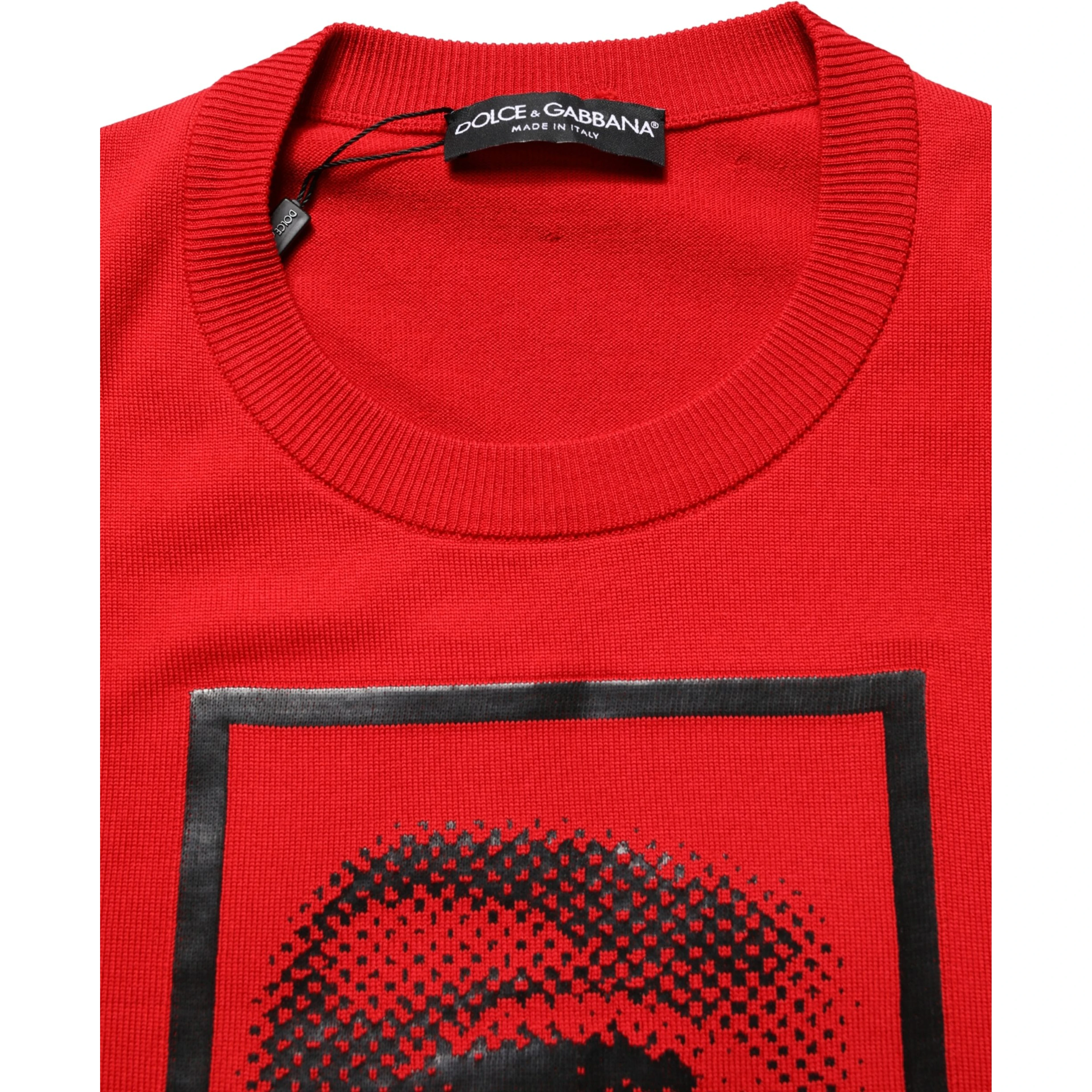 Red Eye Print Crew Neck Pullover Sweater