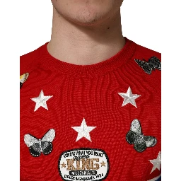 Multicolor Wool Butterfly Star Men Crew Neck Sweater