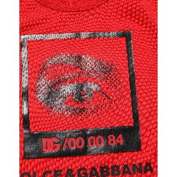 Red Eye Print Crew Neck Pullover Sweater