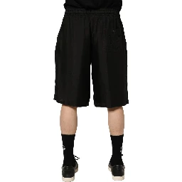 Black Silk Drawstring Men Bermuda Shorts