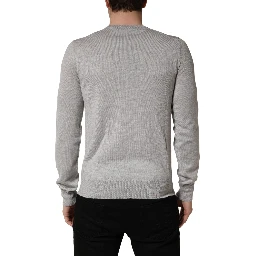Gray Long Sleeves Crew Neck Pullover Sweater
