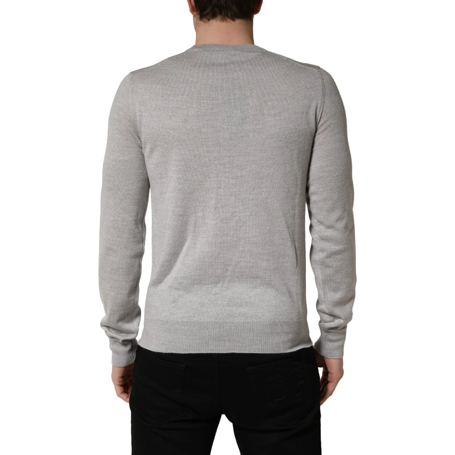 Gray Long Sleeves Crew Neck Pullover Sweater