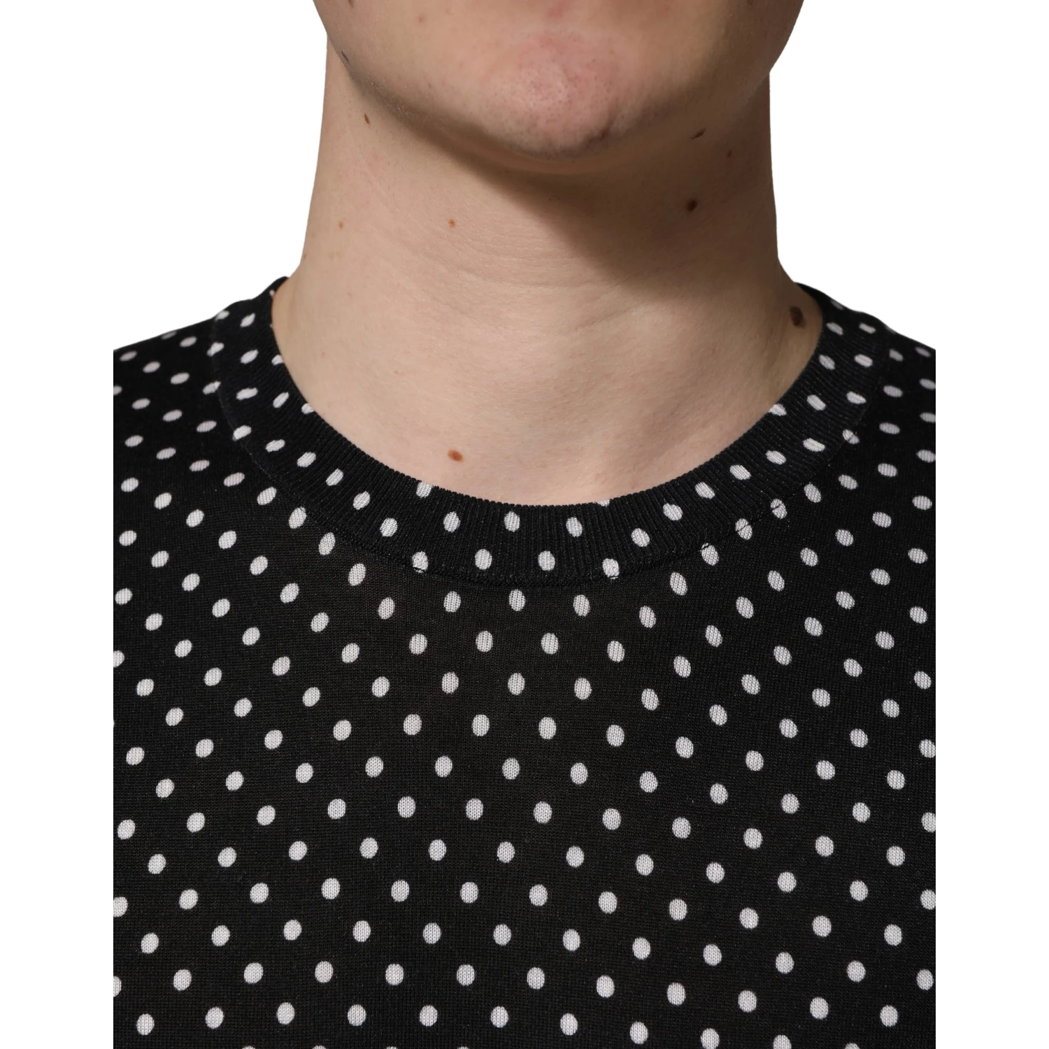 Black Polka Dot Crew Neck Pullover Sweater