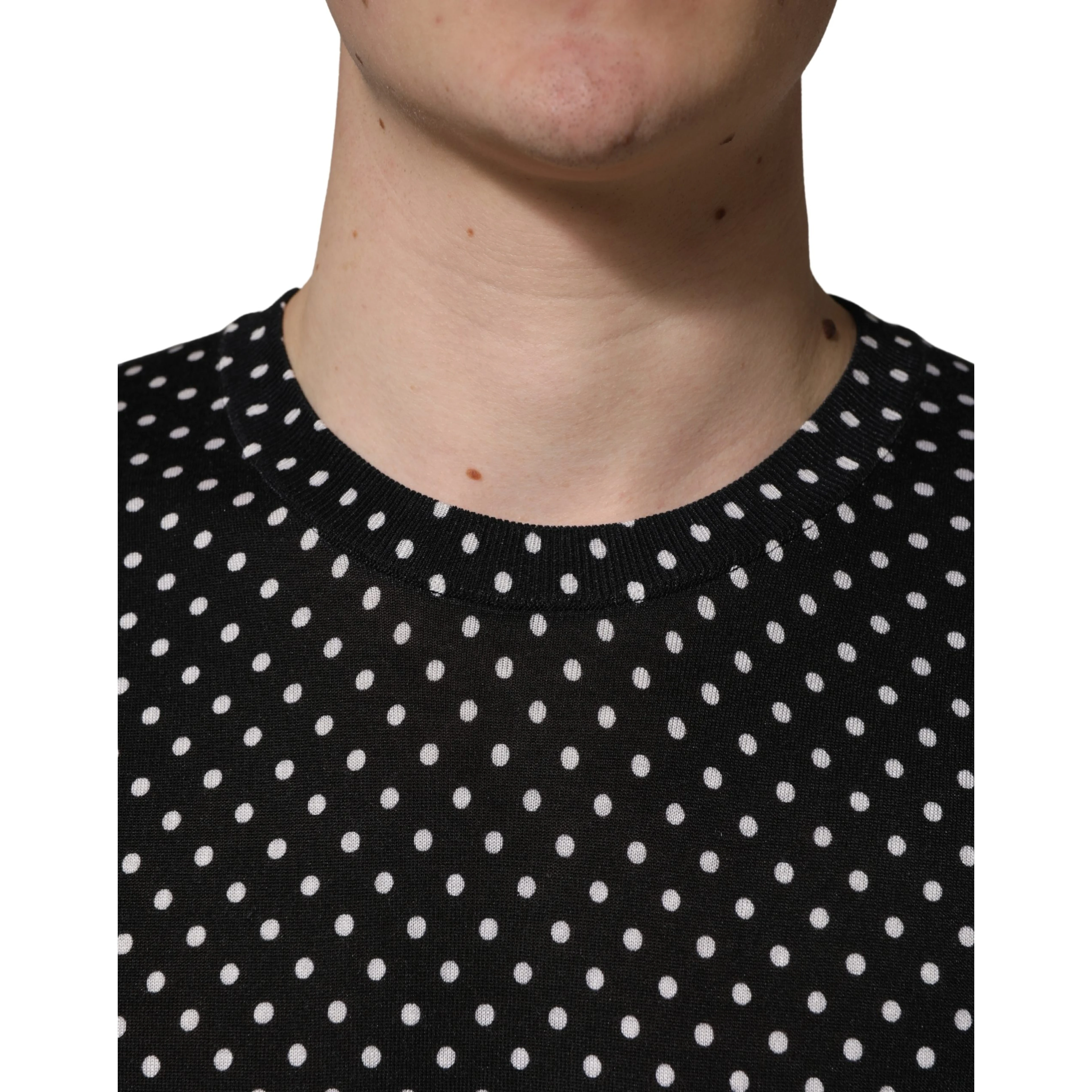Black Polka Dot Crew Neck Pullover Sweater