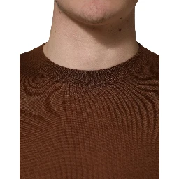 Brown Cashmere Men Crew Neck Pullover Sweater