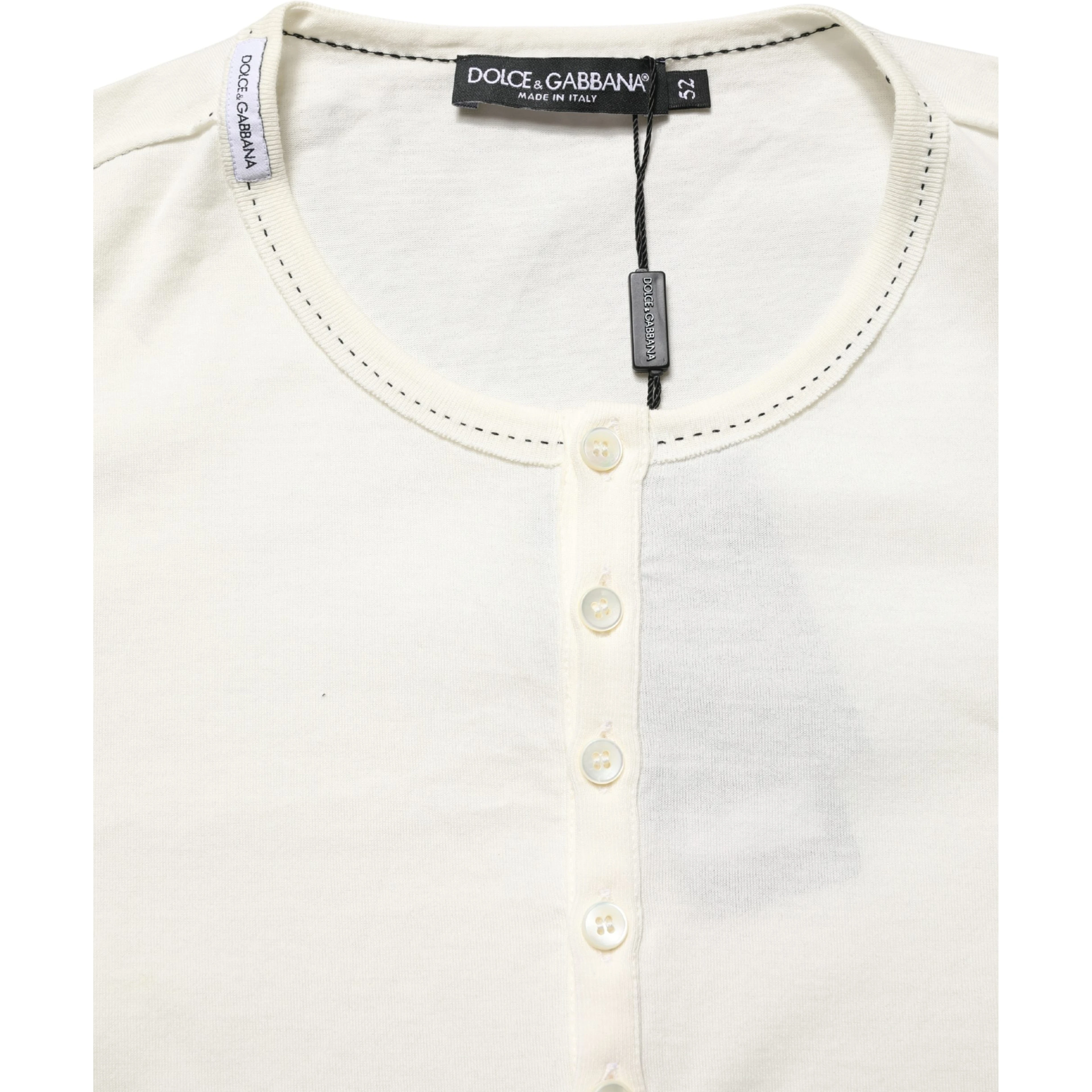 White Long Sleeves Henley Pullover Sweater