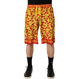 Yellow Red Cherry Print Silk Bermuda Shorts