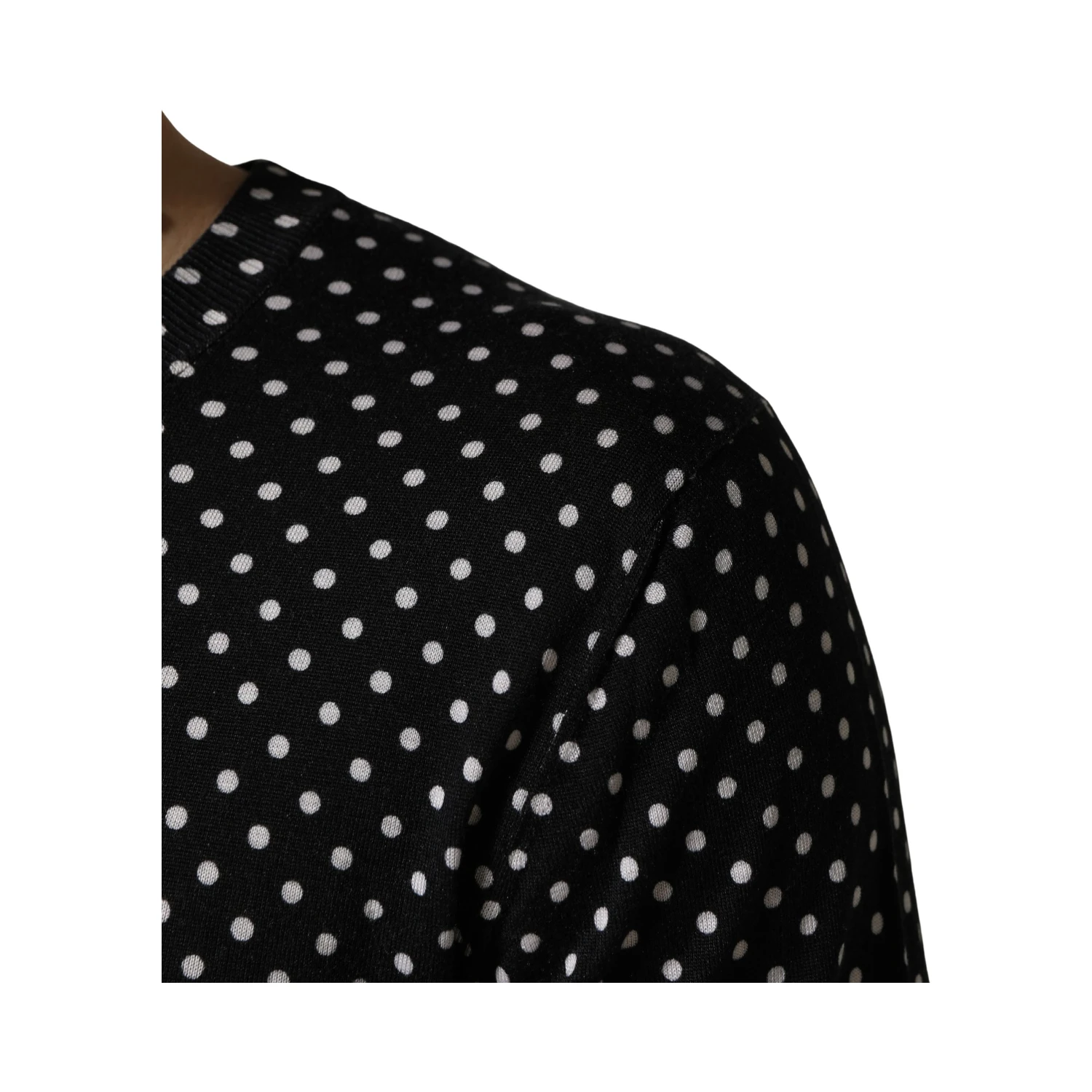 Black Polka Dot Crew Neck Pullover Sweater