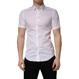 White Cotton Short Sleeves Button Down Shirt