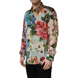 Multicolor Floral Animal Print Collared Shirt