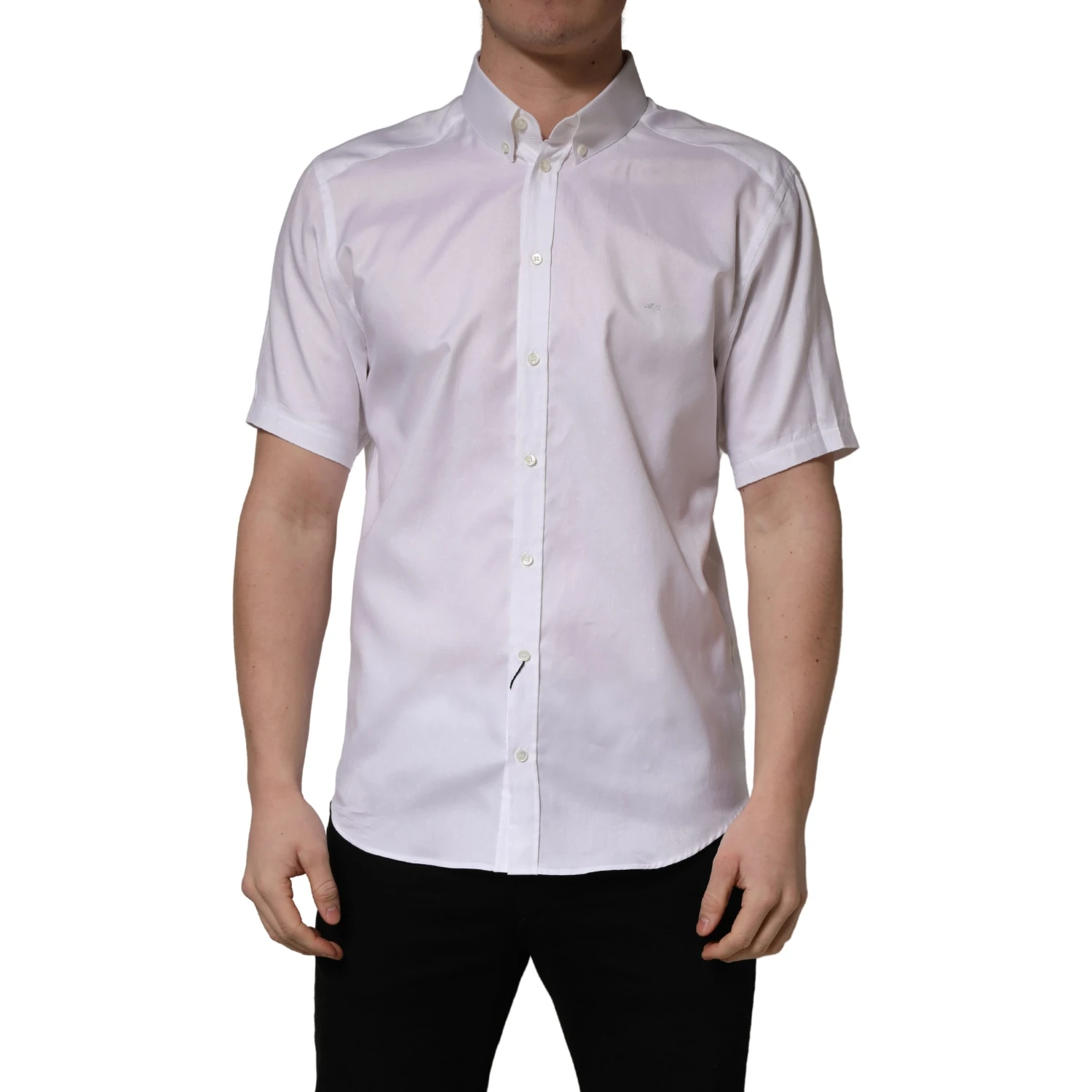 White Cotton Short Sleeves Button Down Shirt