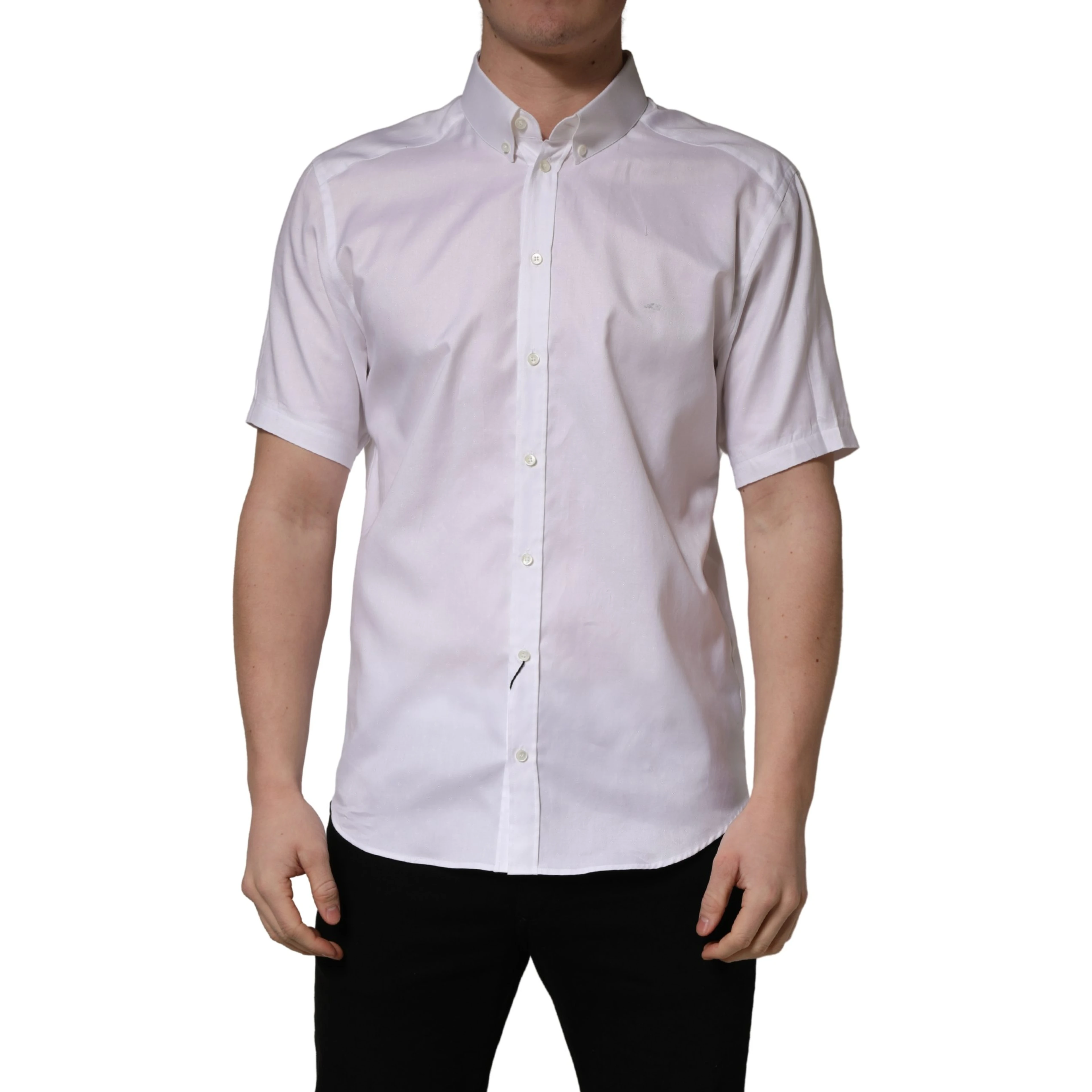 White Cotton Short Sleeves Button Down Shirt