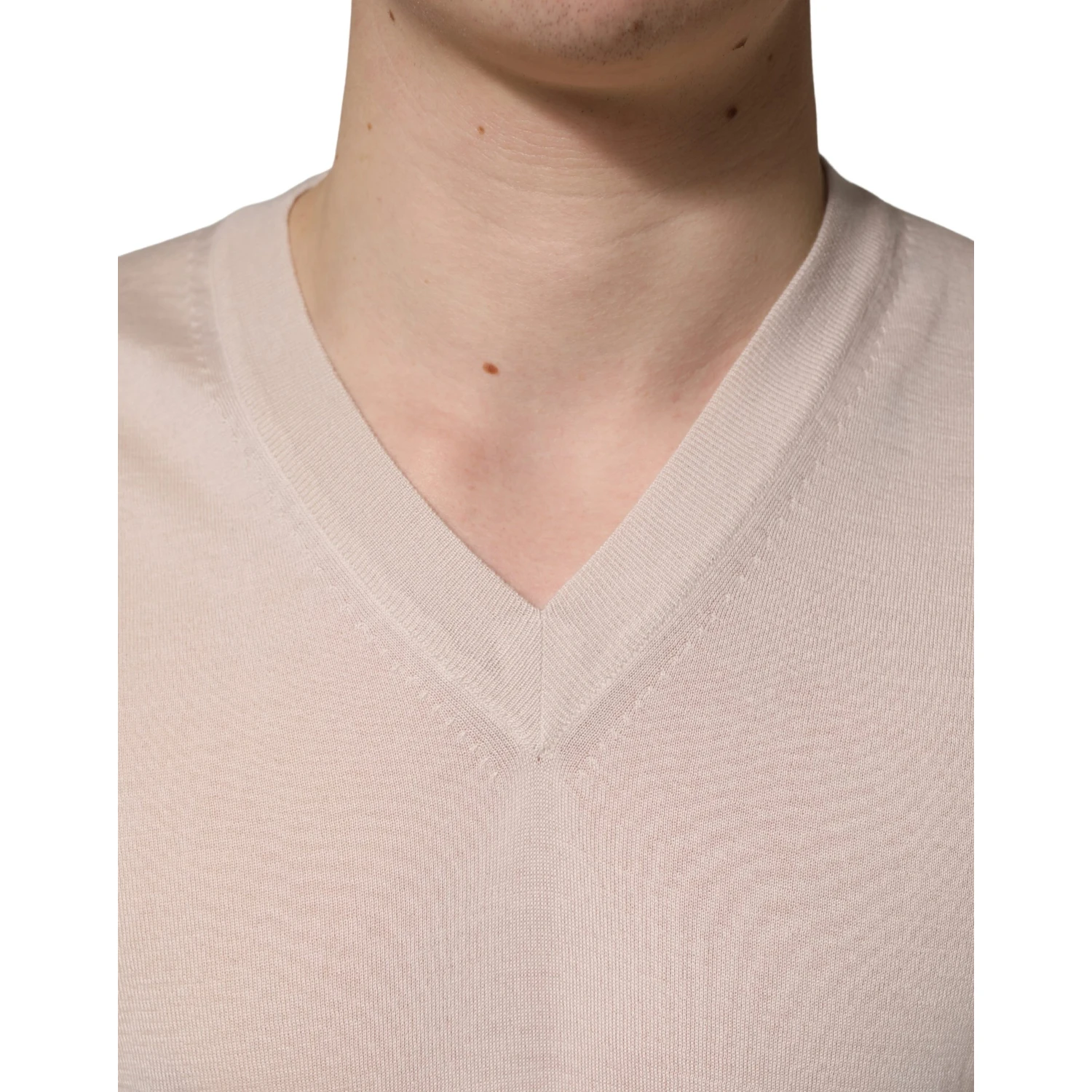 Beige Cashmere V-neck Men Pullover Sweater