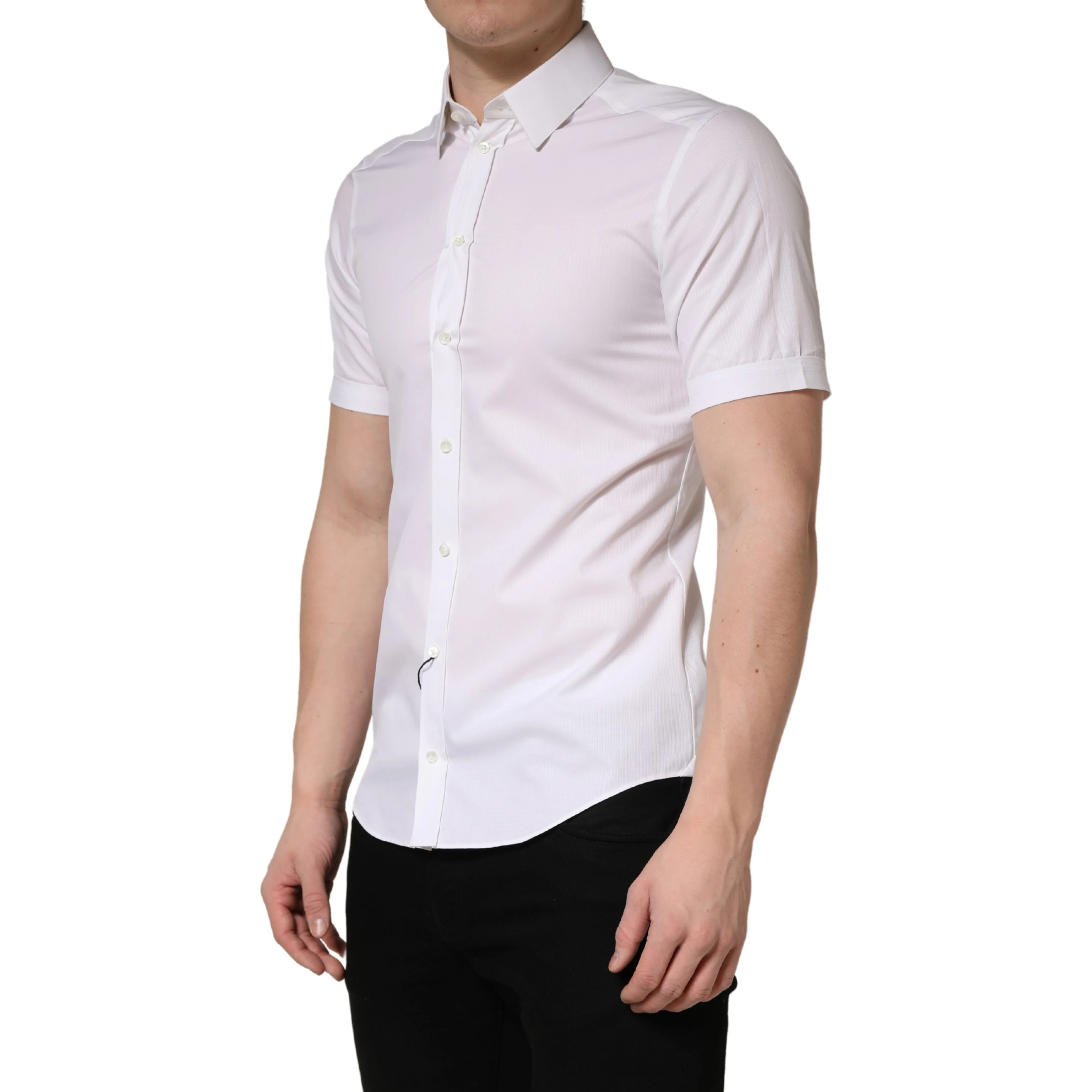 White Cotton Short Sleeves Button Down Shirt