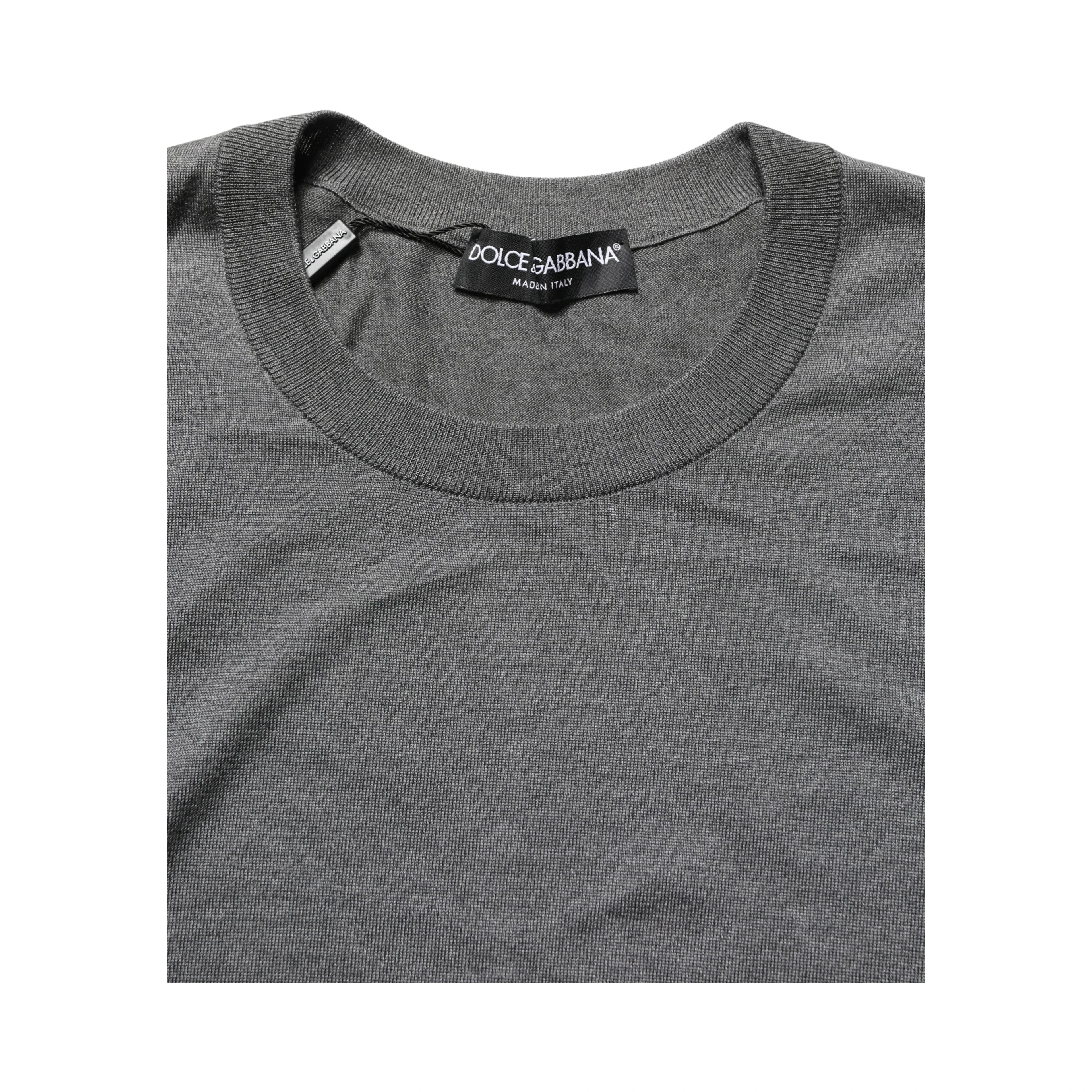 Gray Long Sleeves Crew Neck Pullover Sweater