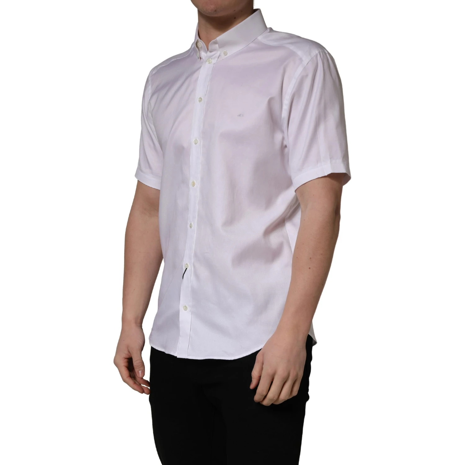 White Cotton Short Sleeves Button Down Shirt