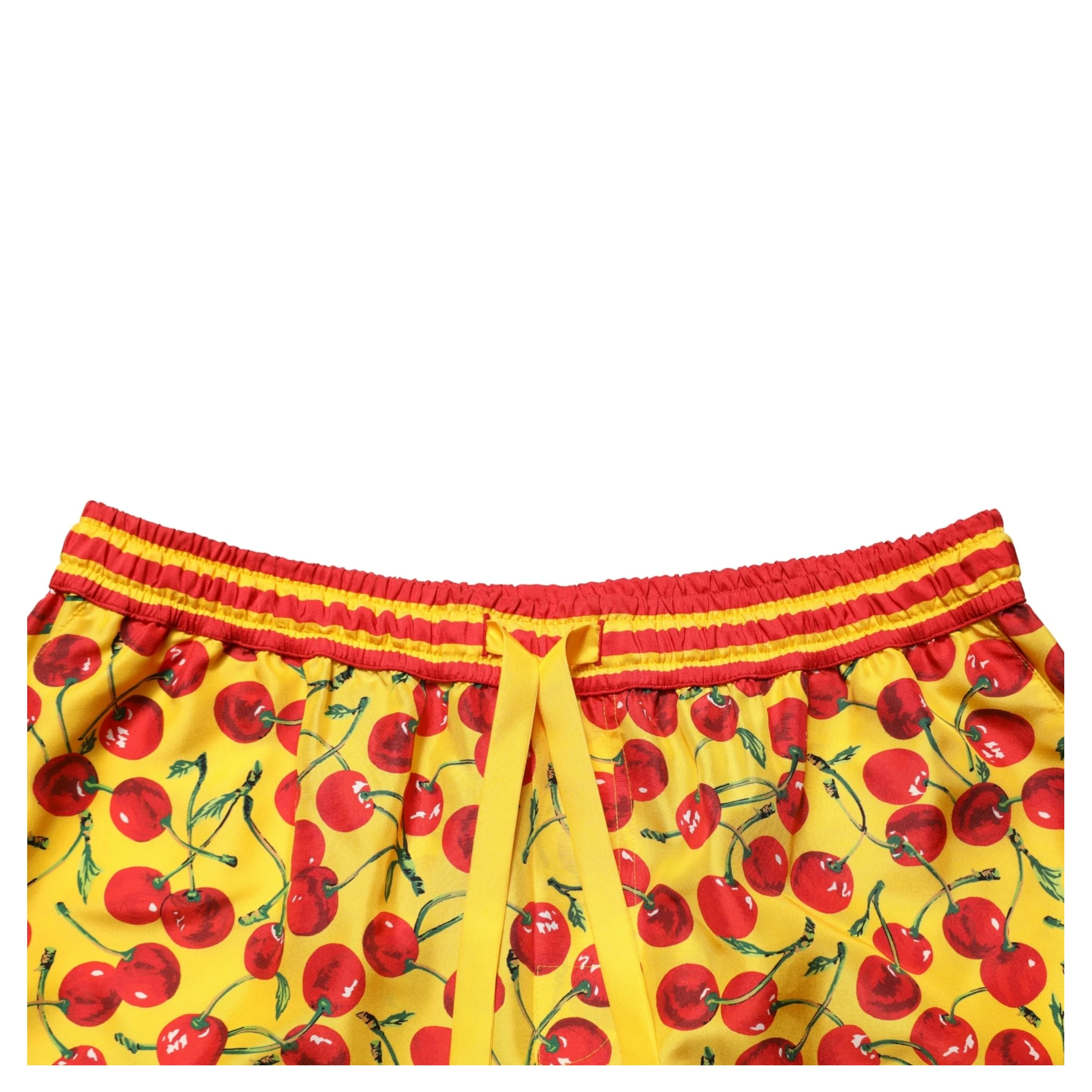 Yellow Red Cherry Print Silk Bermuda Shorts