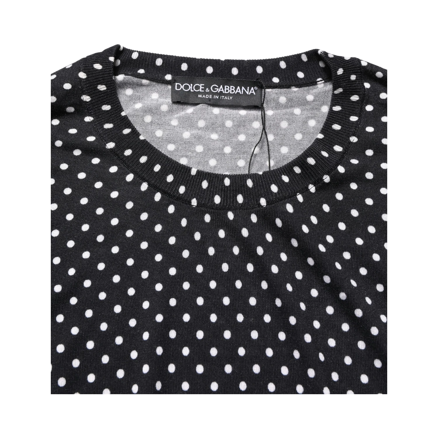 Black Polka Dot Crew Neck Pullover Sweater