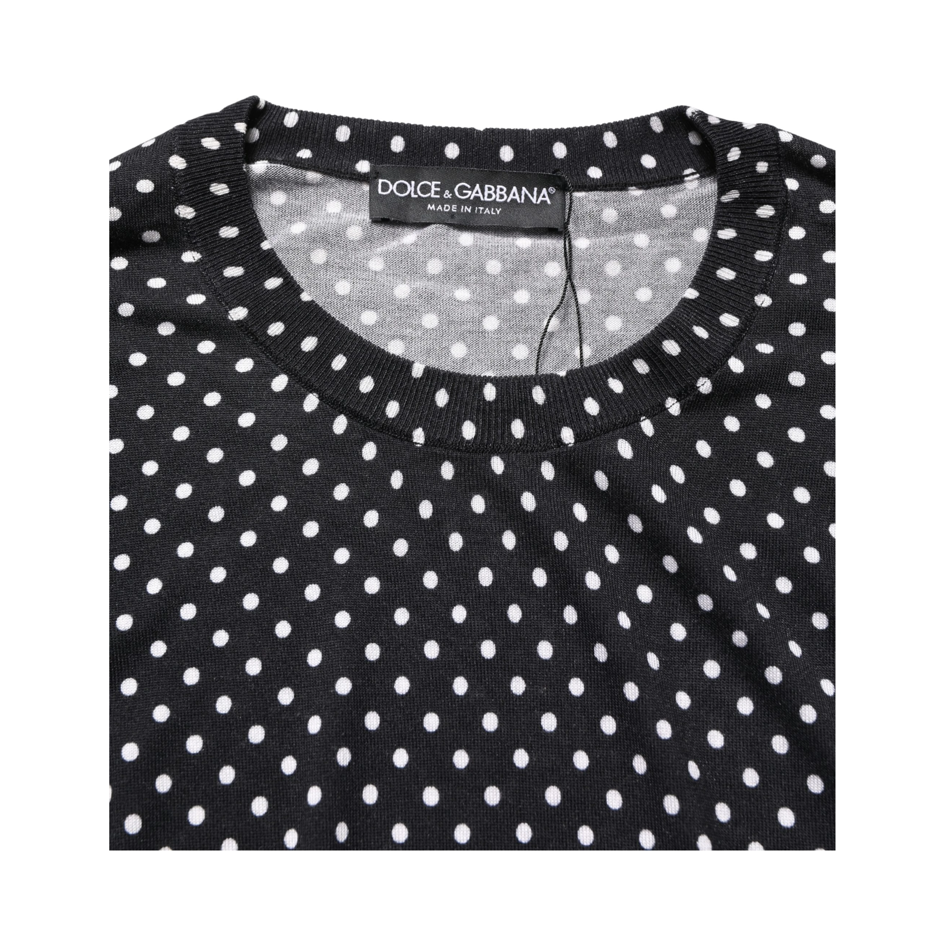Black Polka Dot Crew Neck Pullover Sweater