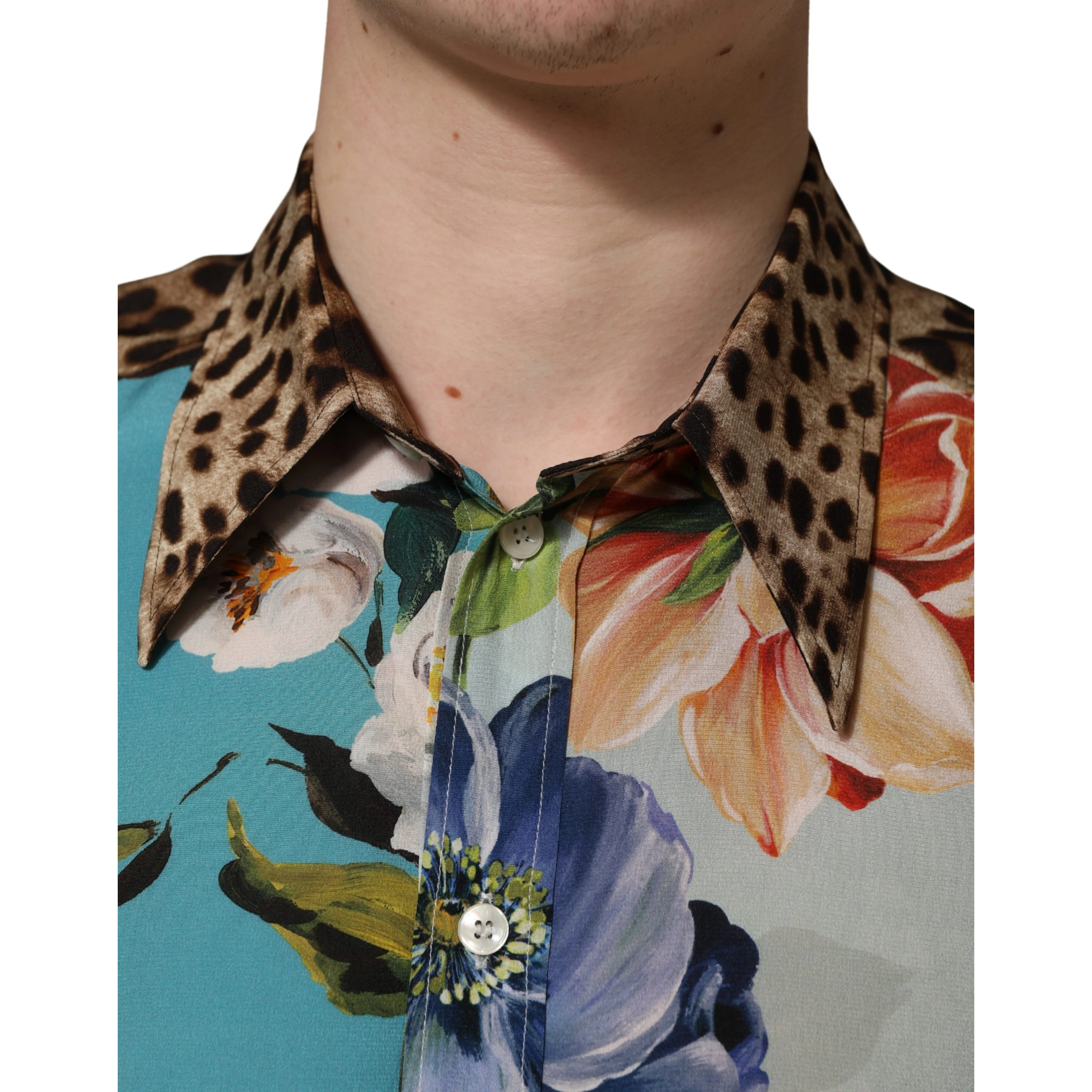 Multicolor Floral Animal Print Collared Shirt