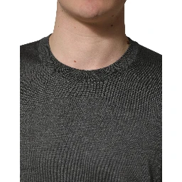 Gray Long Sleeves Crew Neck Pullover Sweater