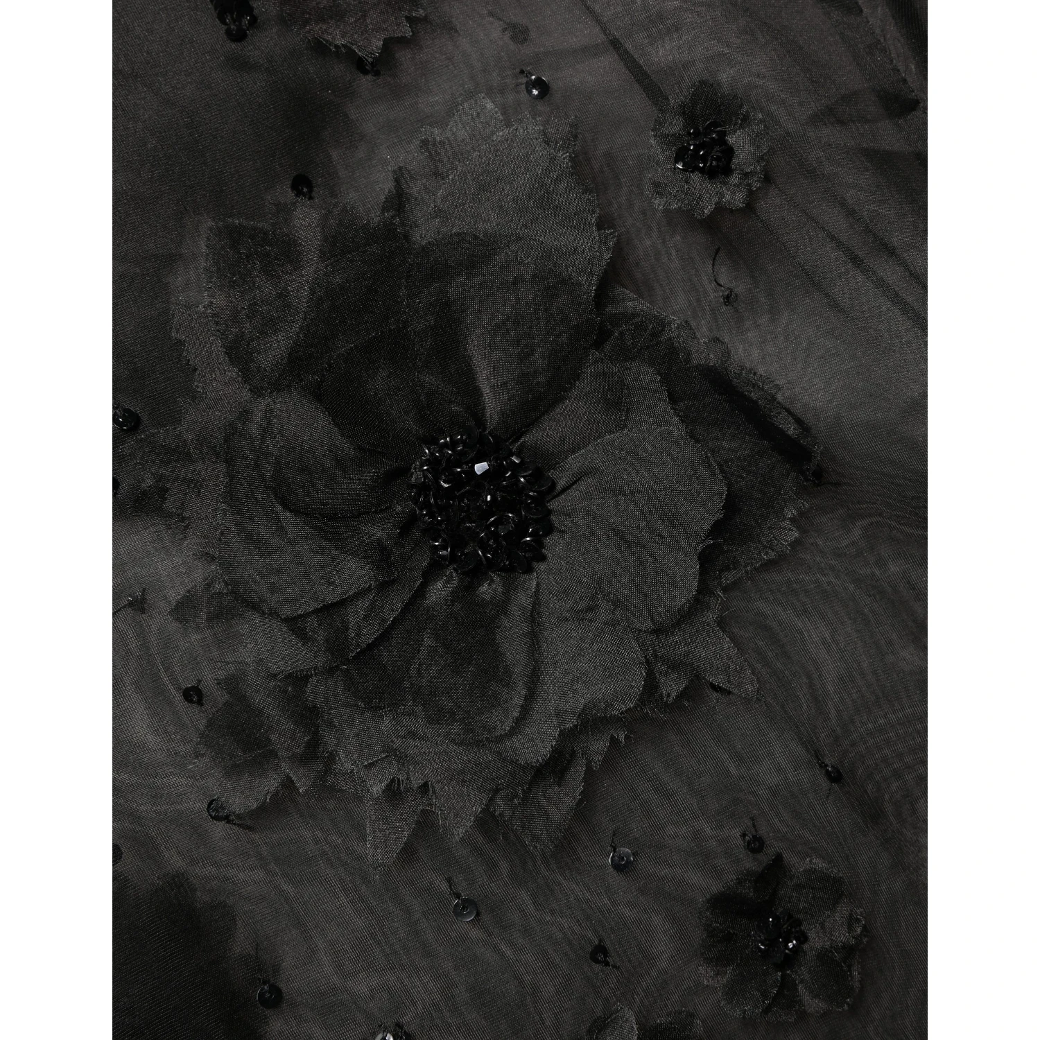 Black Floral Applique Sheer Short Sleeve Shirt