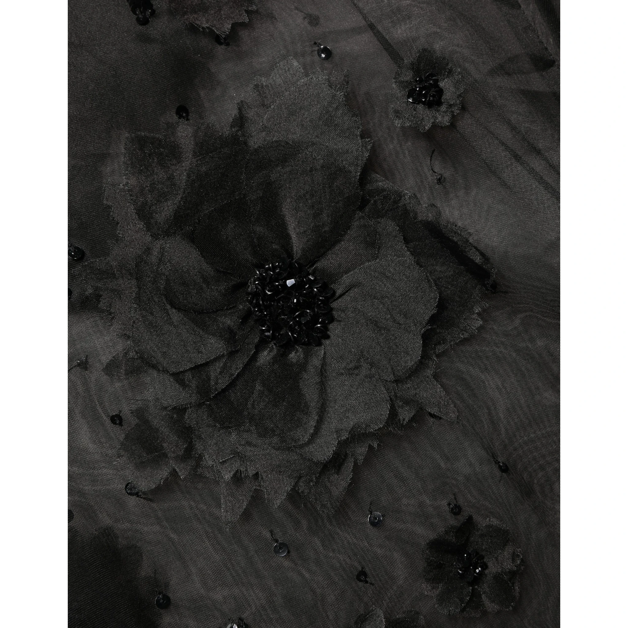 Black Floral Applique Sheer Short Sleeve Shirt