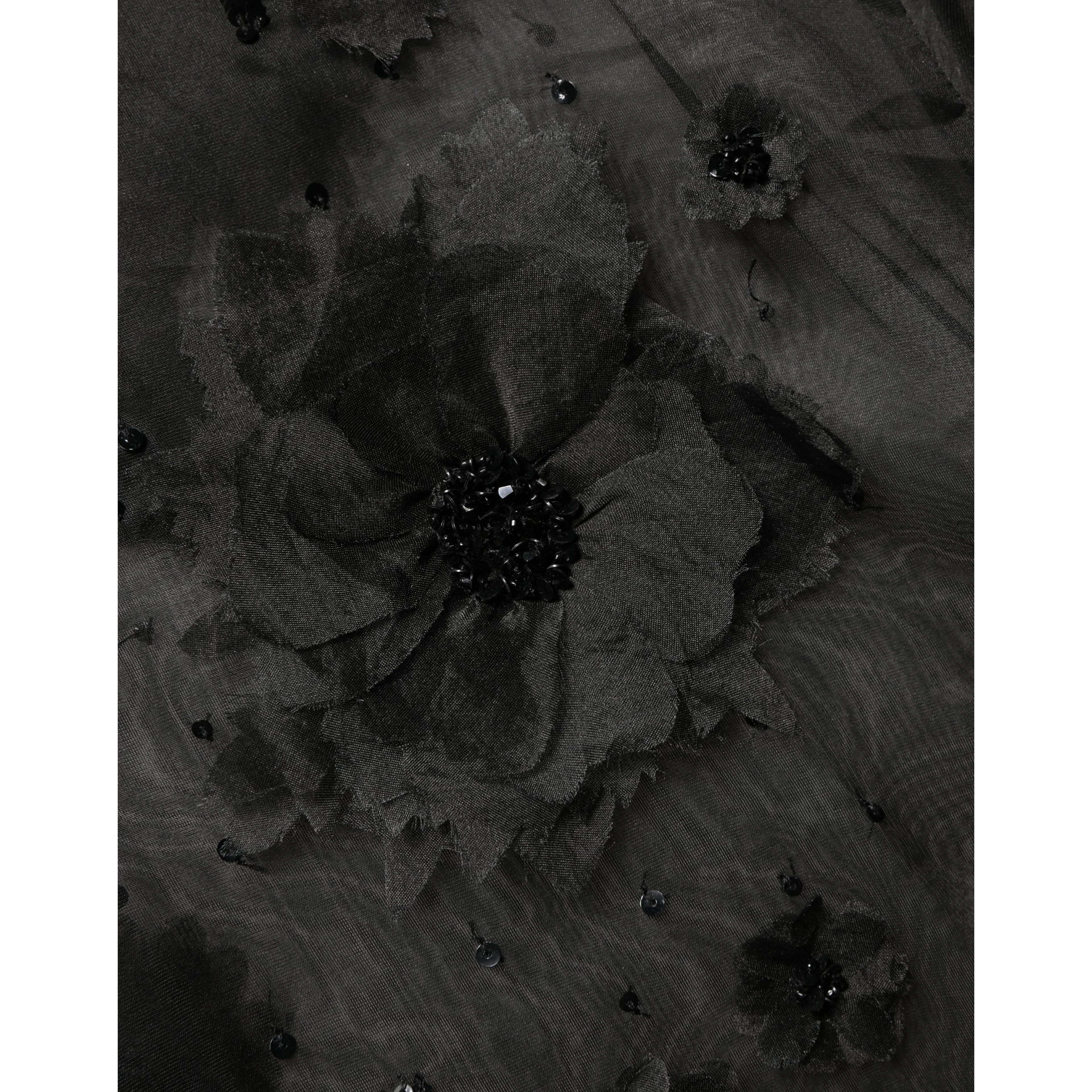 Black Floral Applique Sheer Short Sleeve Shirt