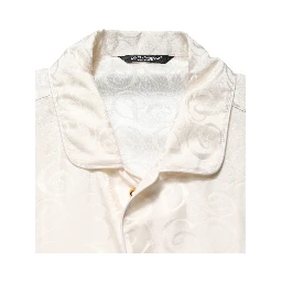 White Silk Long Sleeve Tonal Logo Print Shirt