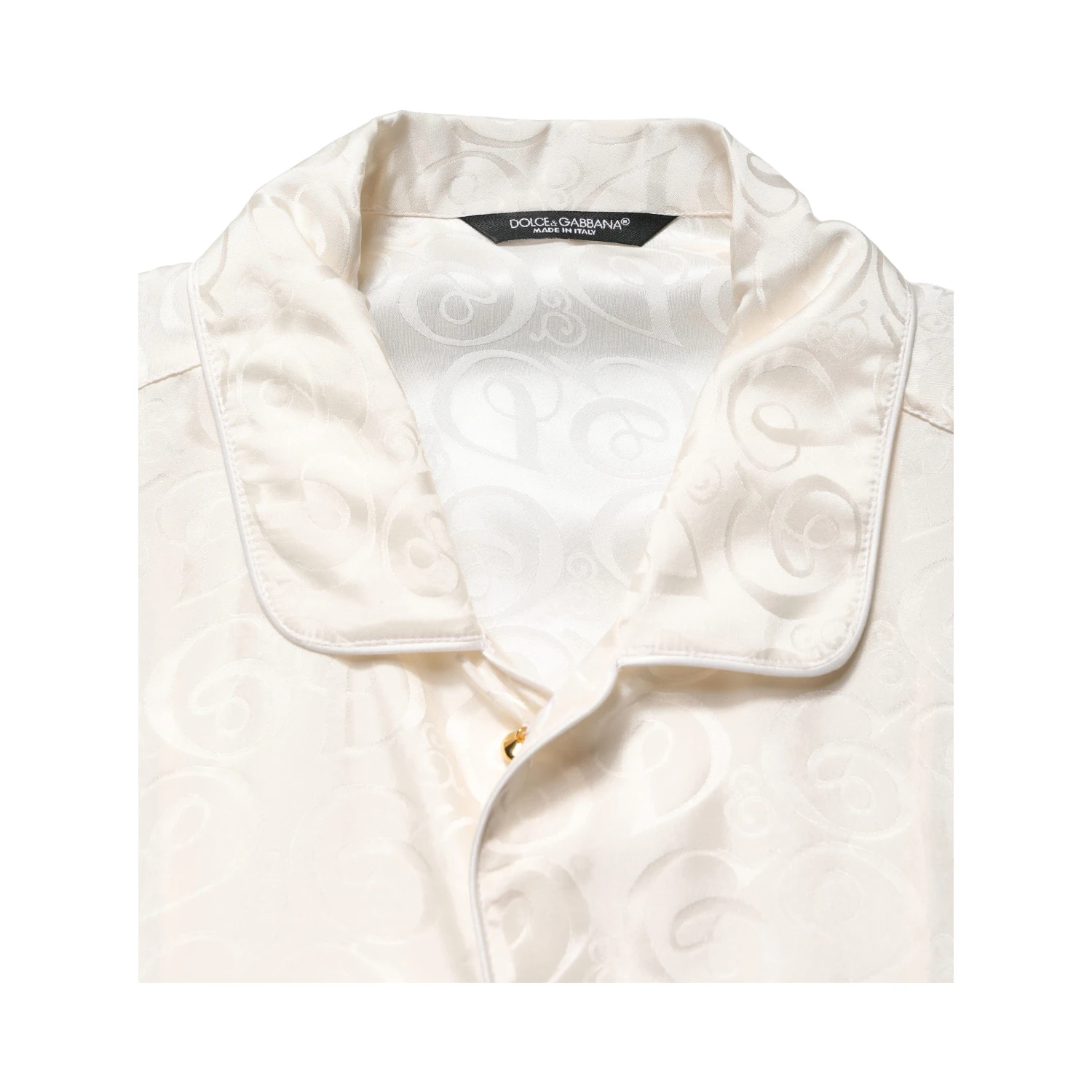 White Silk Long Sleeve Tonal Logo Print Shirt