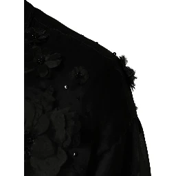 Black Floral Applique Sheer Short Sleeve Shirt