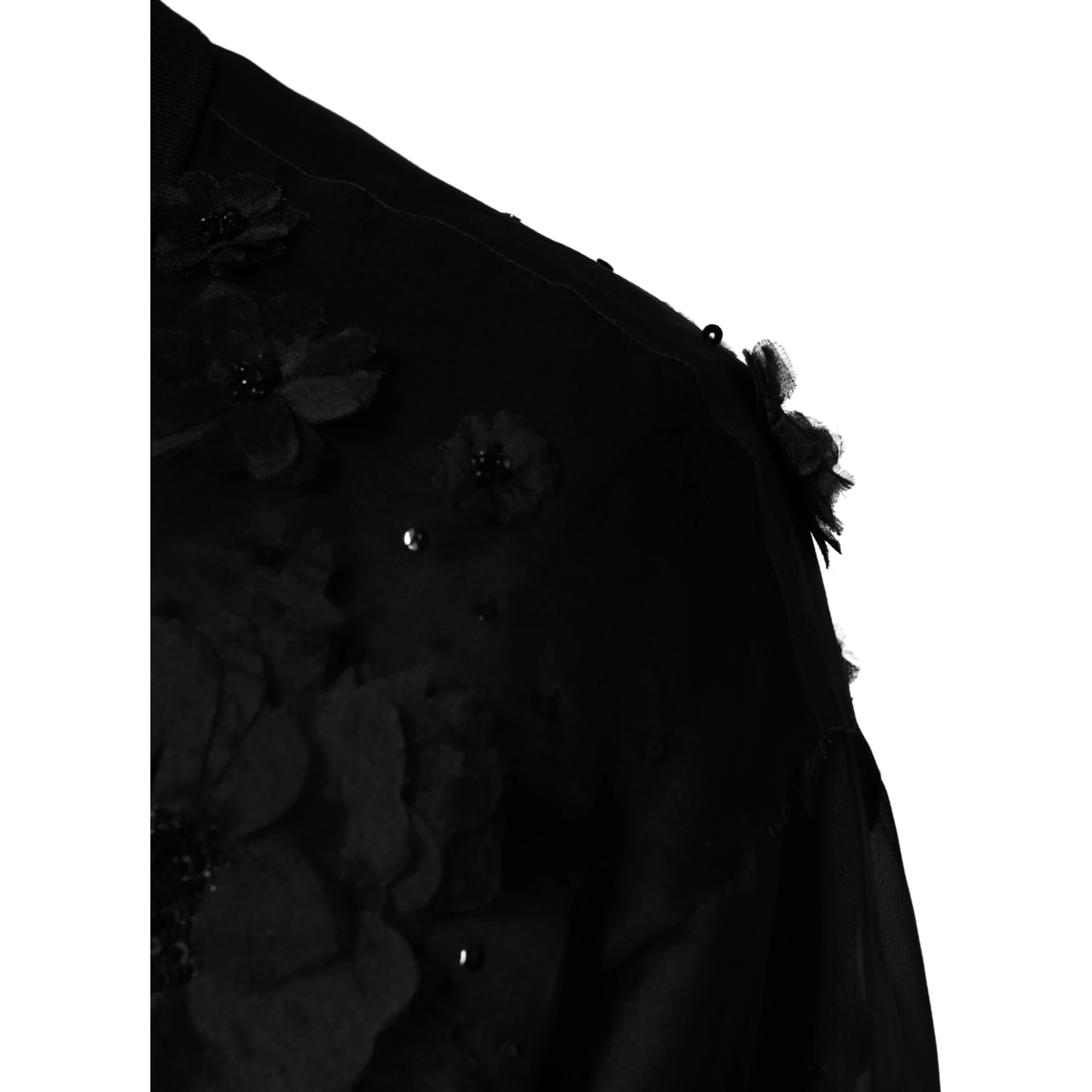 Black Floral Applique Sheer Short Sleeve Shirt