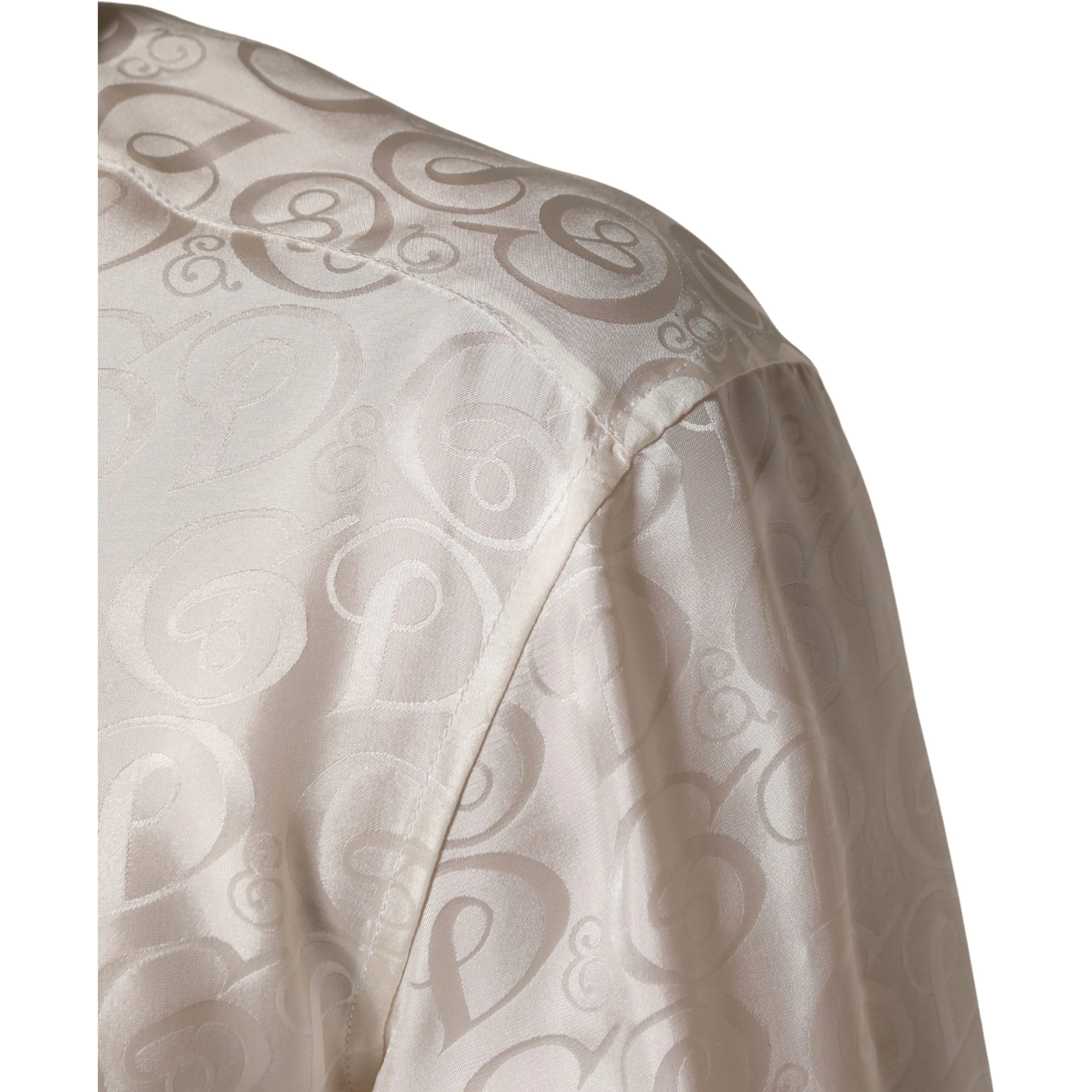 White Silk Long Sleeve Tonal Logo Print Shirt