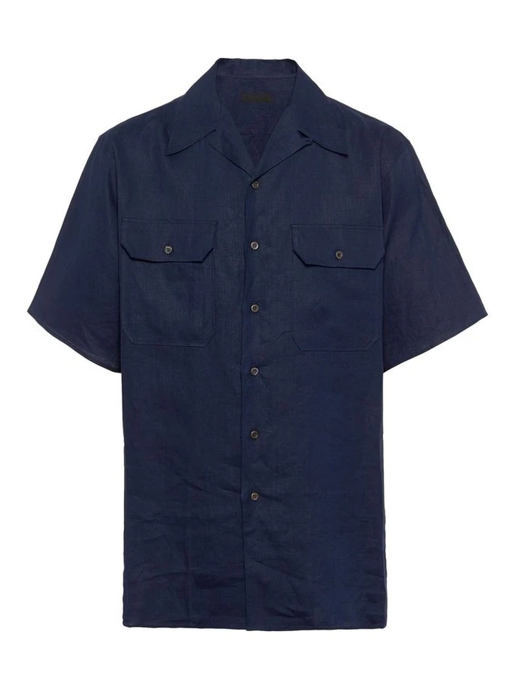 Blue Linen Shortsleeve Shirt