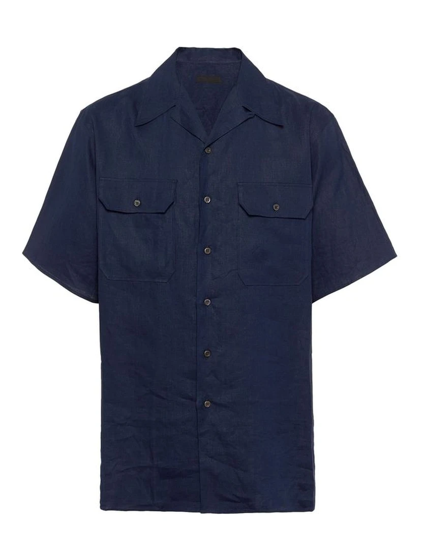 Blue Linen Shortsleeve Shirt