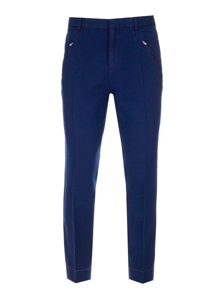 Blue Cotton Casual Pants
