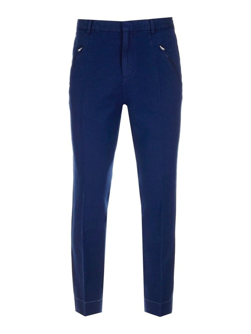 Blue Cotton Casual Pants