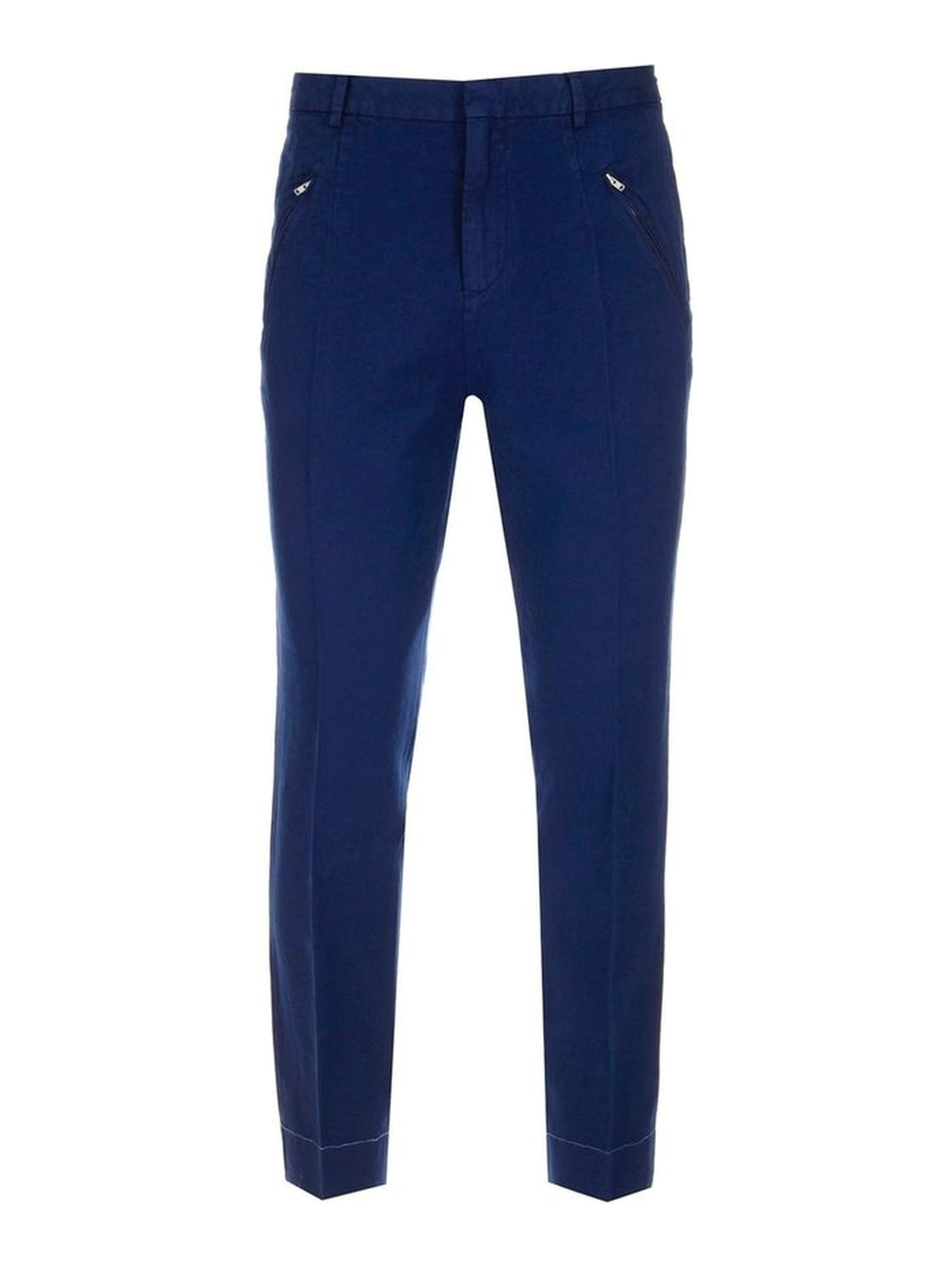 Blue Cotton Casual Pants