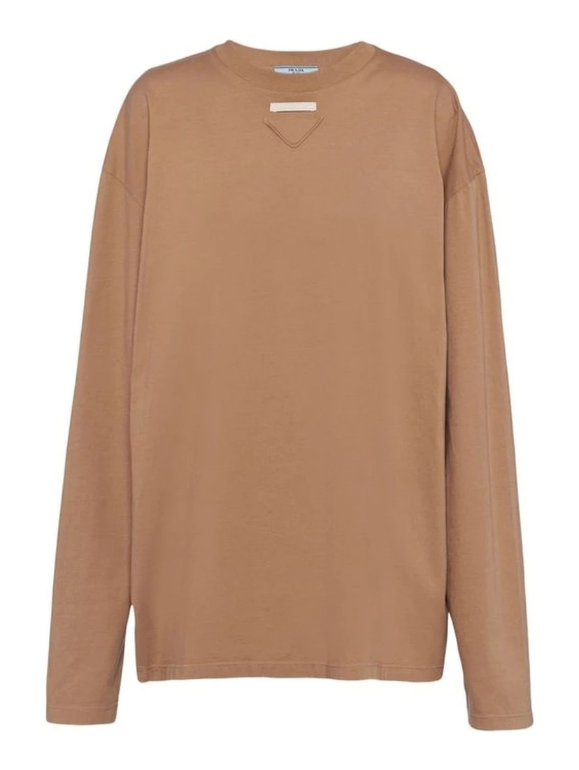 Brown Cotton Long Sleeve T-Shirt