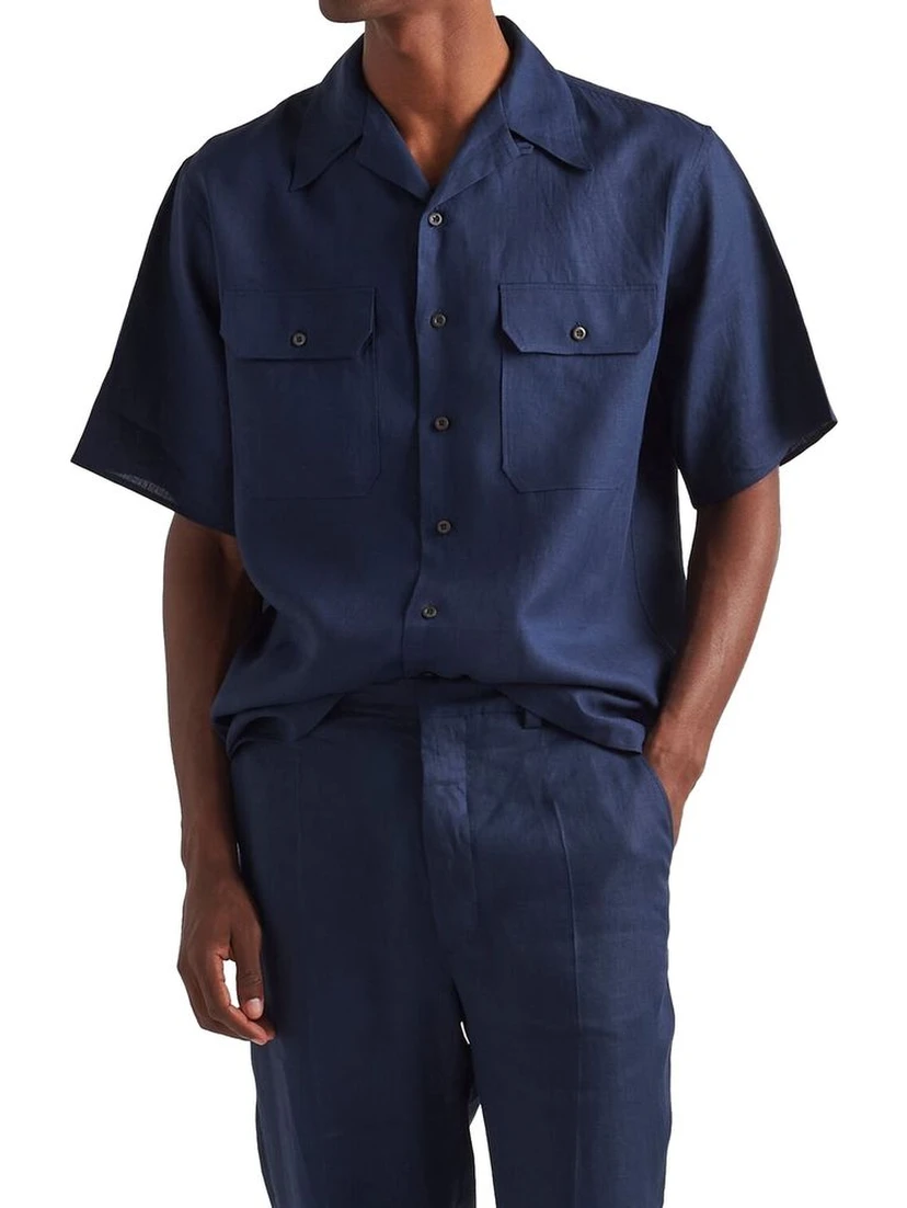 Blue Linen Shortsleeve Shirt