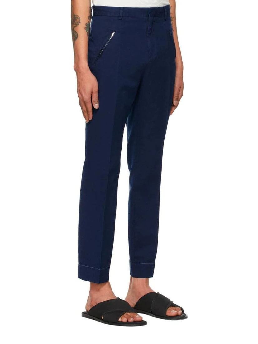 Blue Cotton Casual Pants