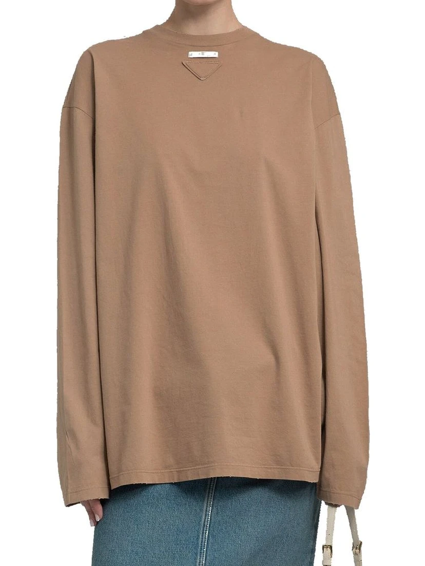 Brown Cotton Long Sleeve T-Shirt