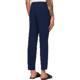 Blue Cotton Casual Pants