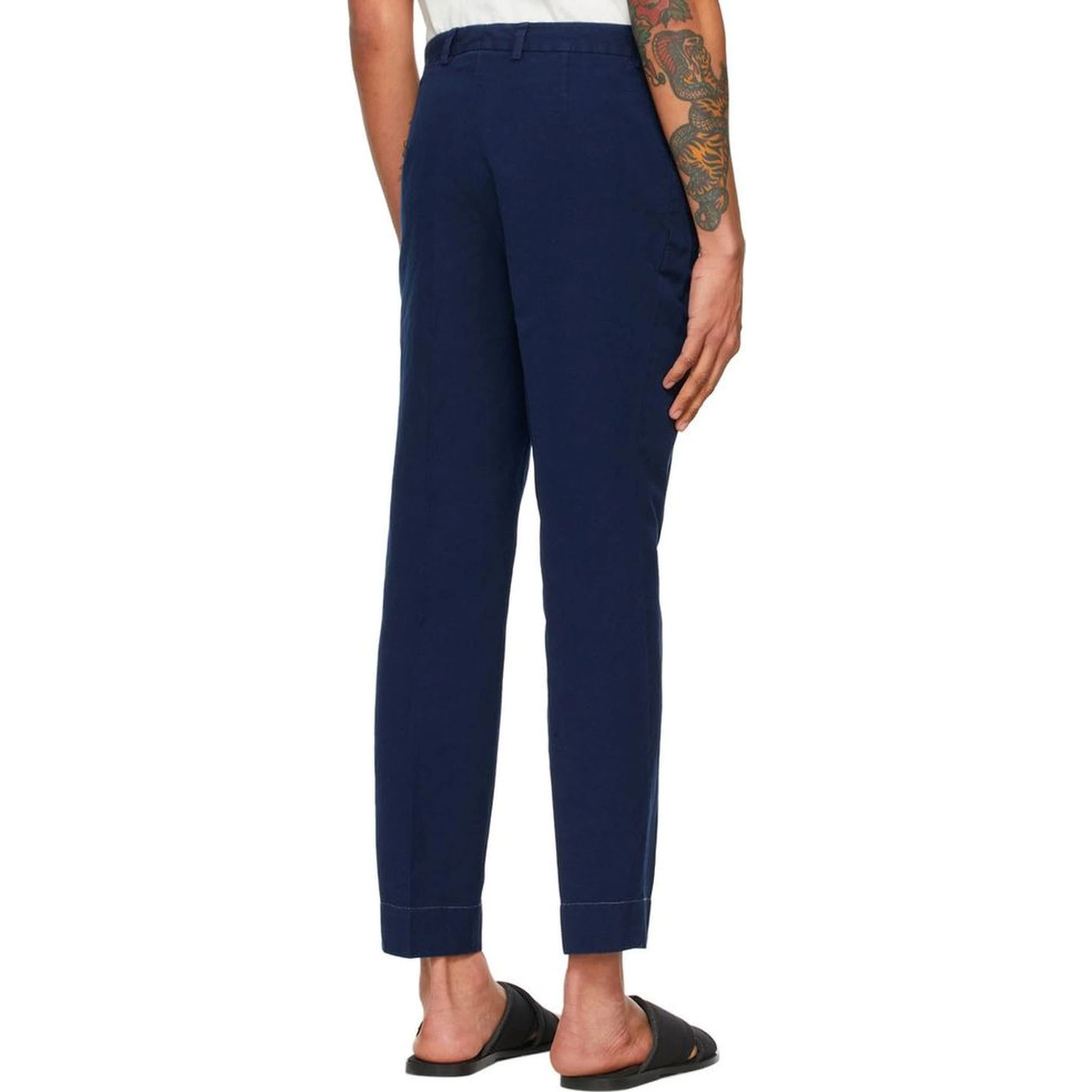 Blue Cotton Casual Pants