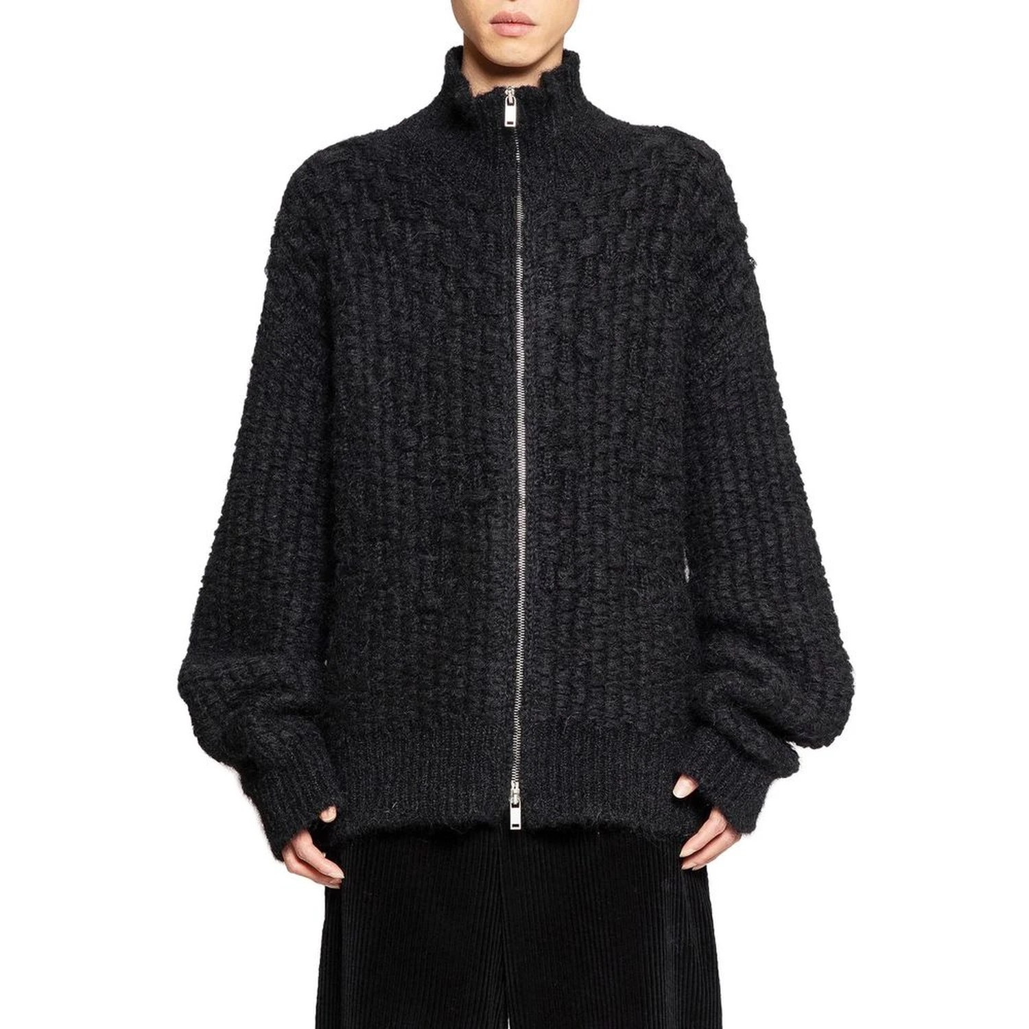 Black Alpaca Leather Cardigan