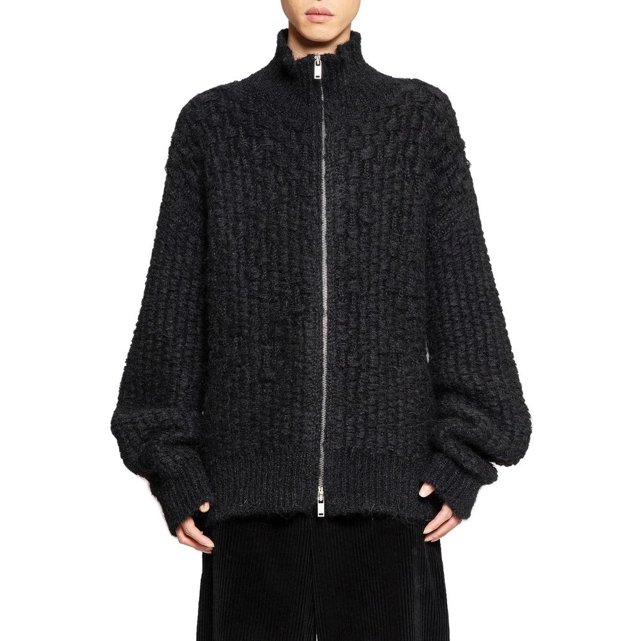 Black Alpaca Leather Cardigan